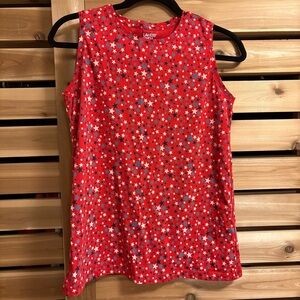 NWOT Lands' End 100% Cotton Crew Neck Blue White Stars Red Tank Top
